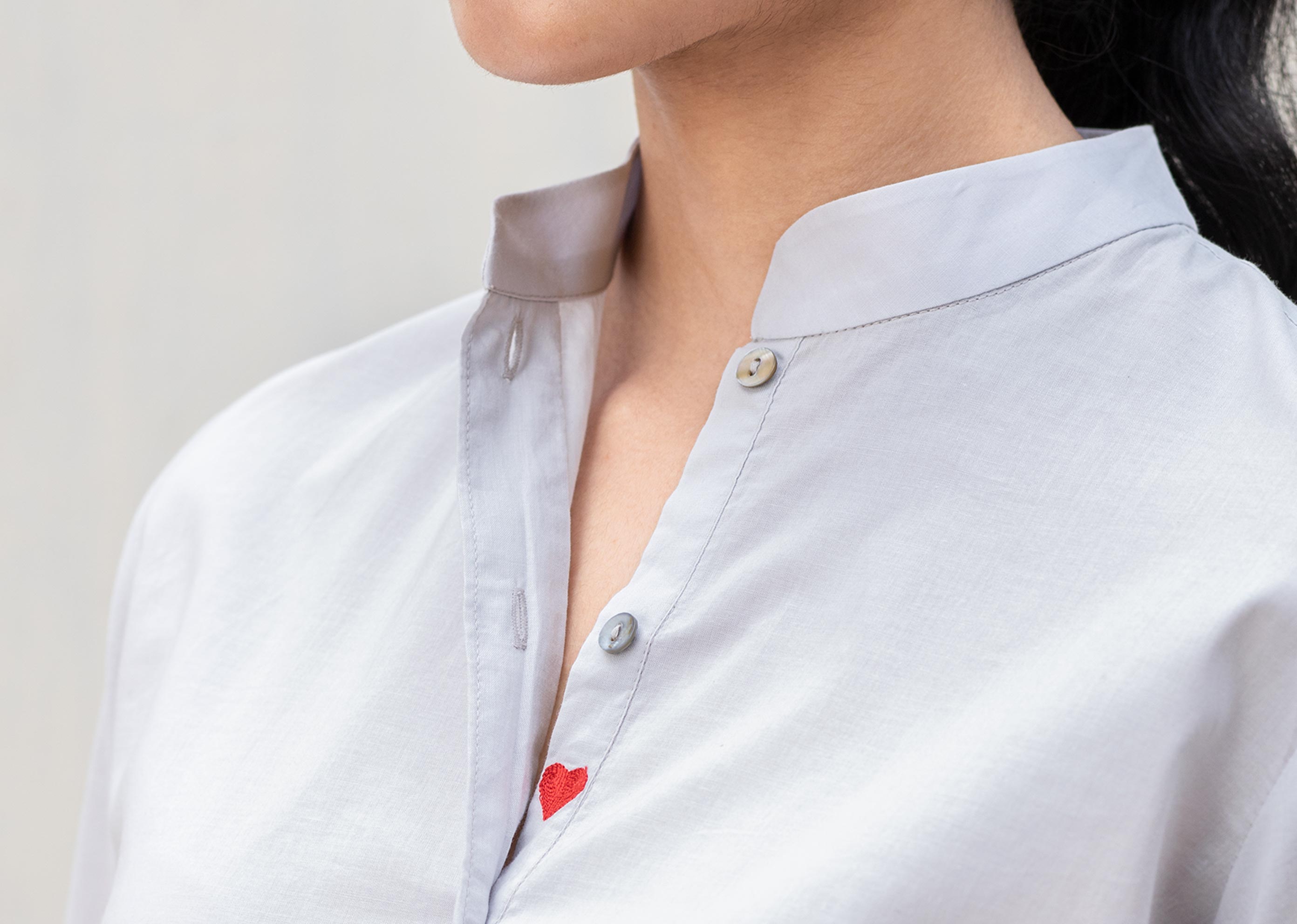 Mandarin Collar Top - Ash Grey