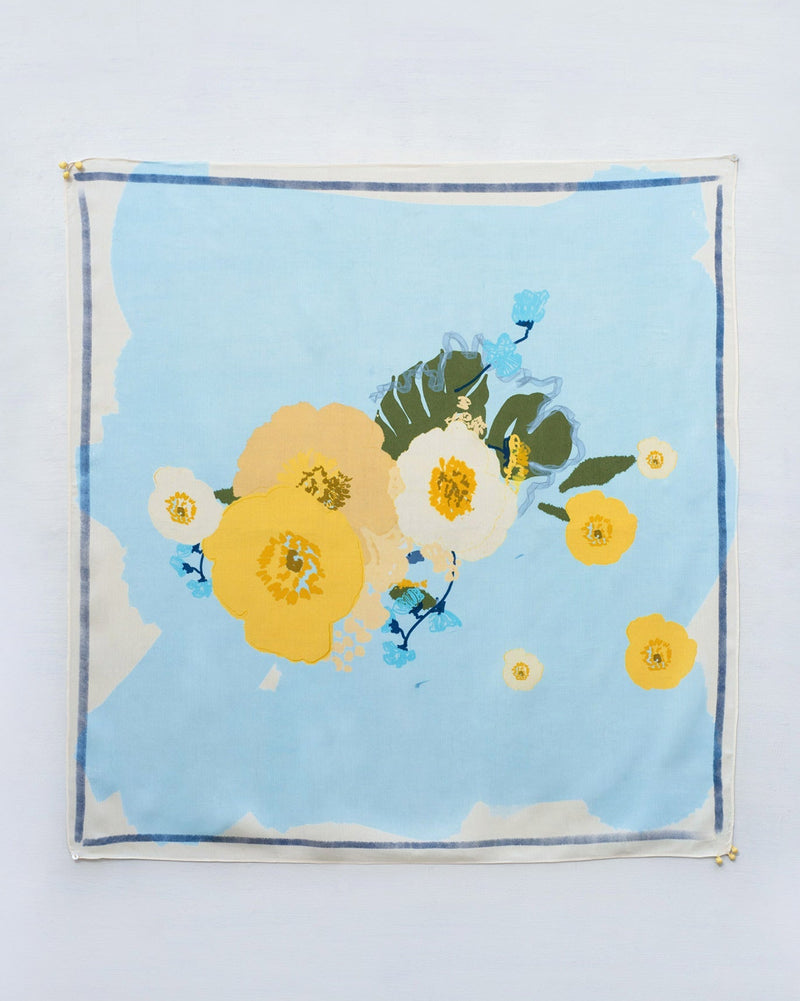 Bold Flower Scarf - Blue
