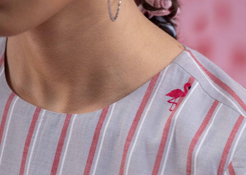 Flare Stripe Dress - Red & Grey