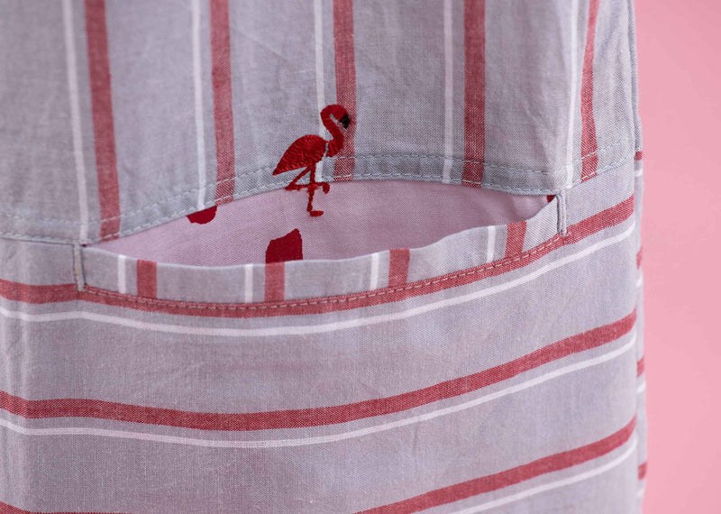 Knee Pocket Stripe Pants - Red & Grey