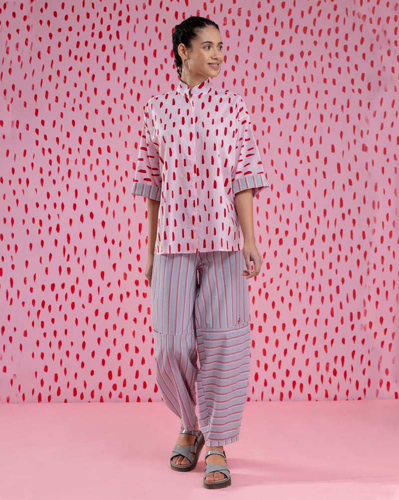 Knee Pocket Stripe Pants - Red & Grey
