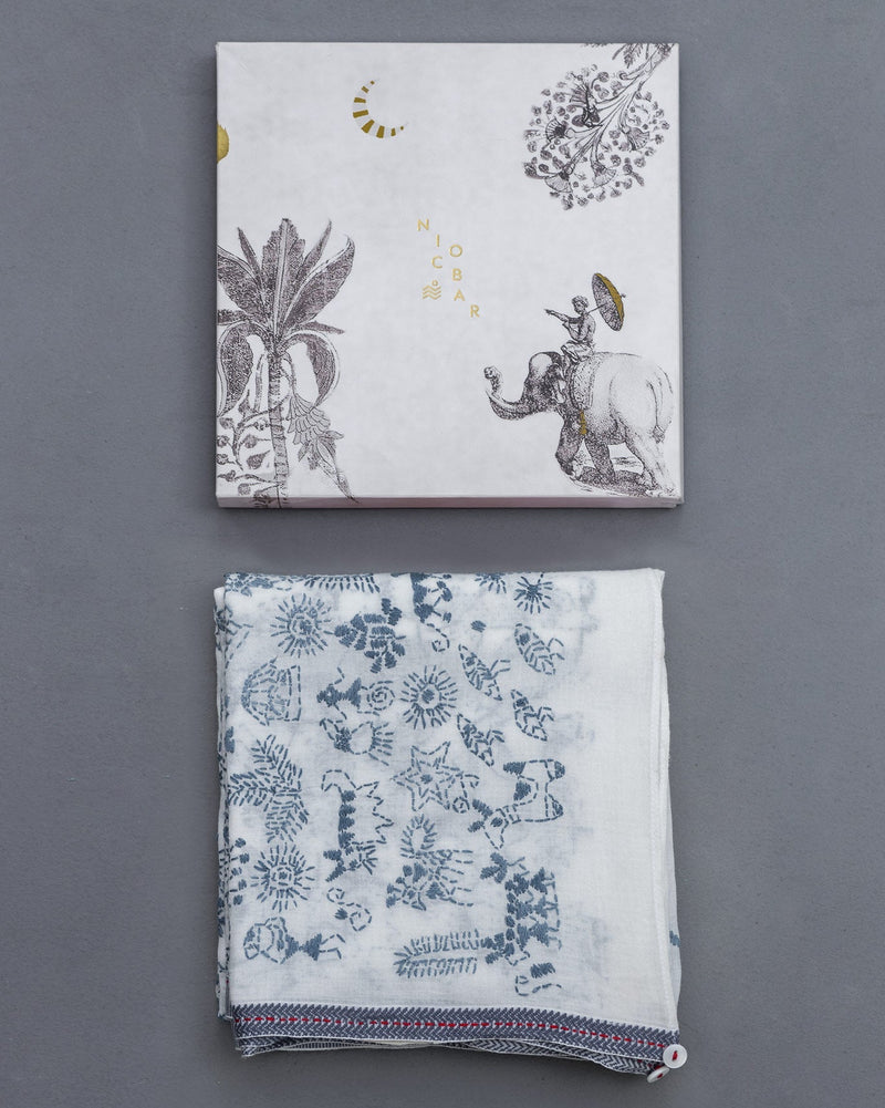 Kantha Stitch Scarf - White