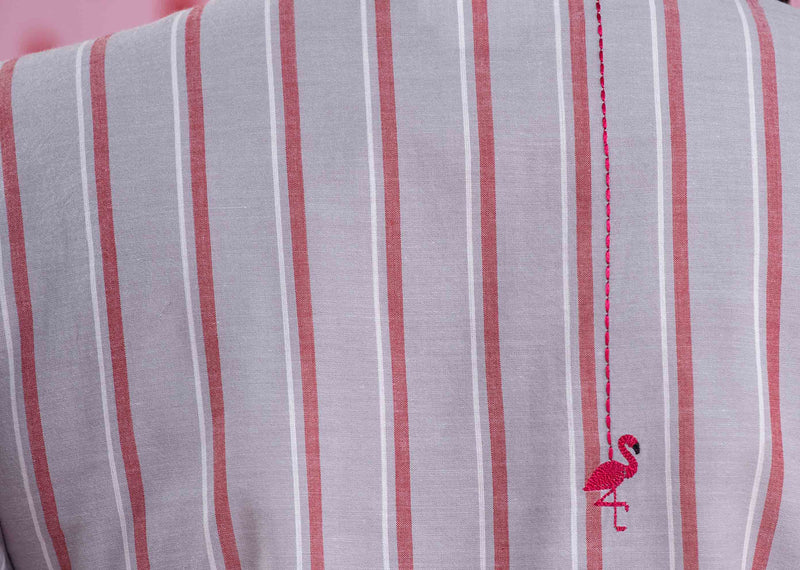 Basic Mid-Length Stripe Kurta - Red & Grey