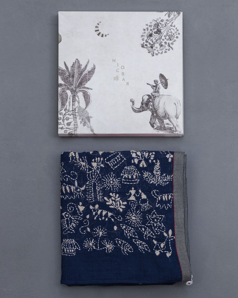 Kantha Stitch Scarf - Blue