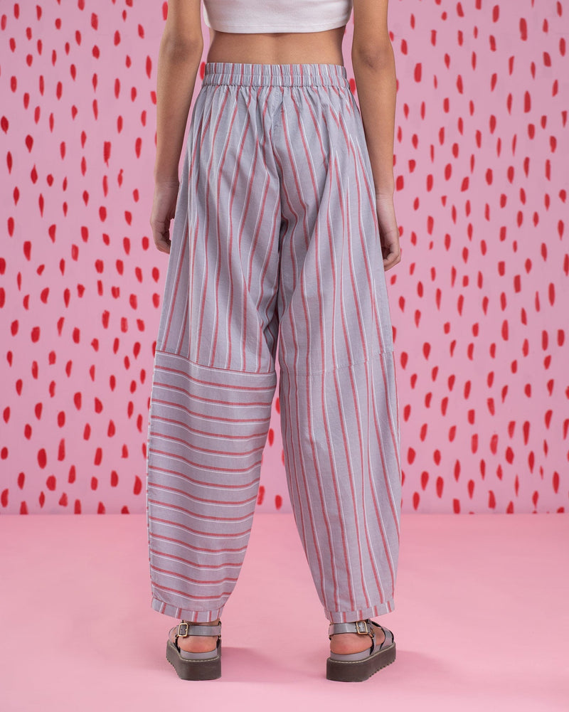 Knee Pocket Stripe Pants - Red & Grey