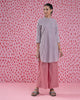 Basic Mid-Length Stripe Kurta - Red & Grey