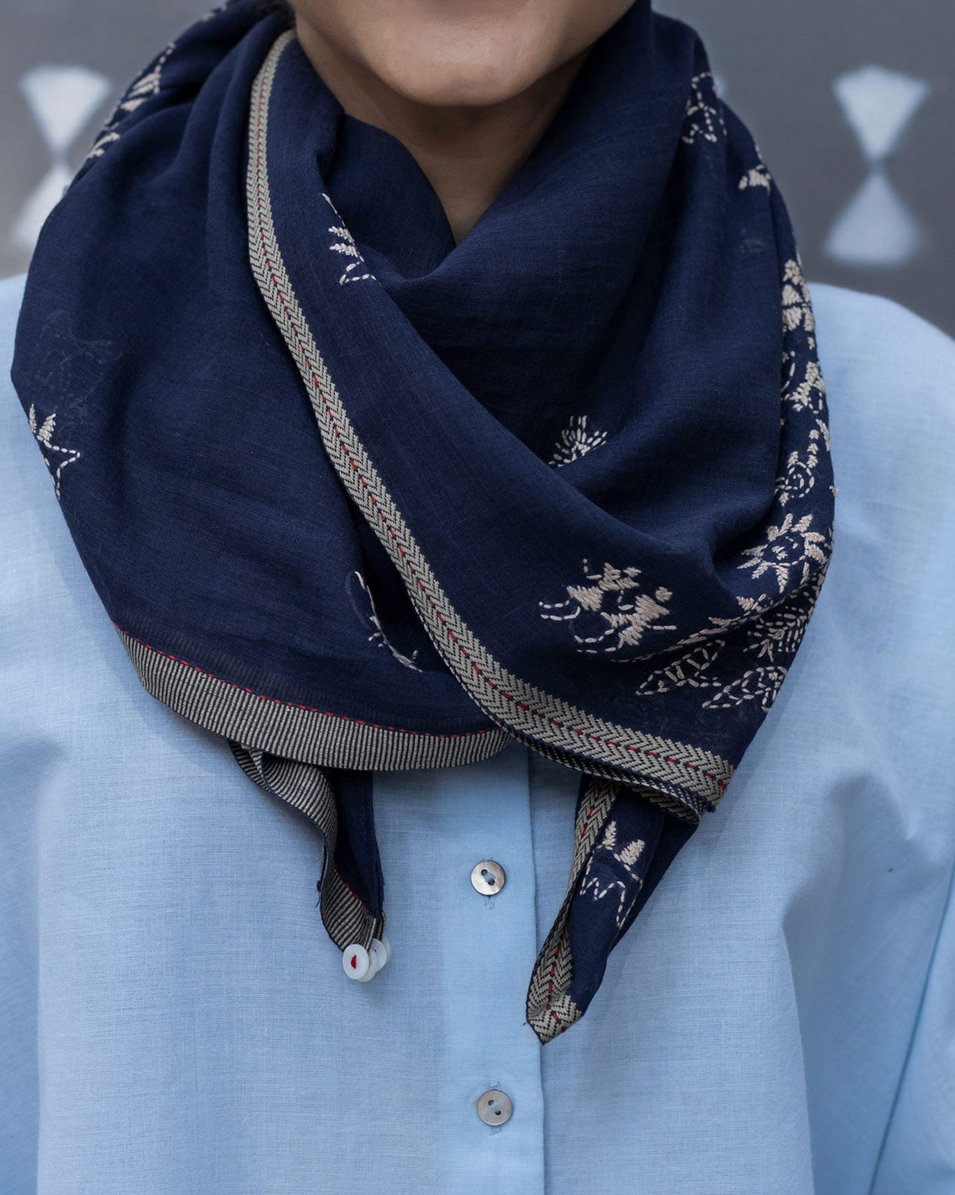 Kantha Stitch Scarf - Blue