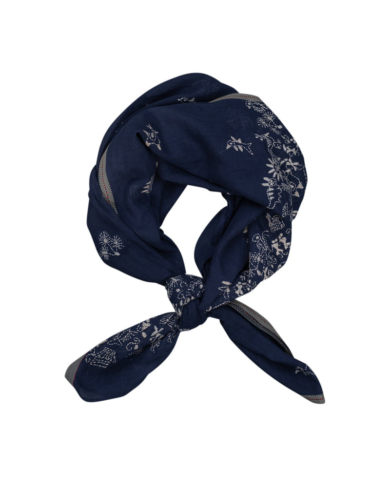 Kantha Stitch Scarf - Blue