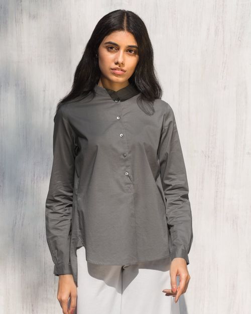 Mandarin Collar Top - Grey