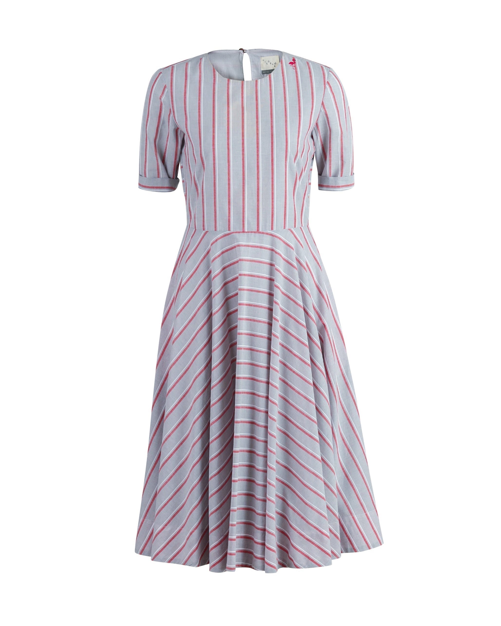 Flare Stripe Dress - Red & Grey