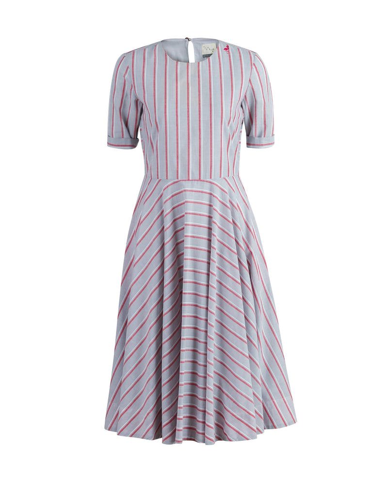 Flare Stripe Dress - Red & Grey