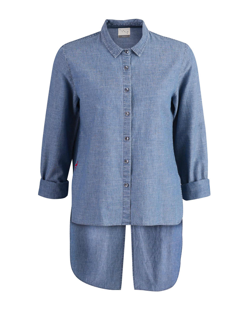 High-Low Placket Top - Blue
