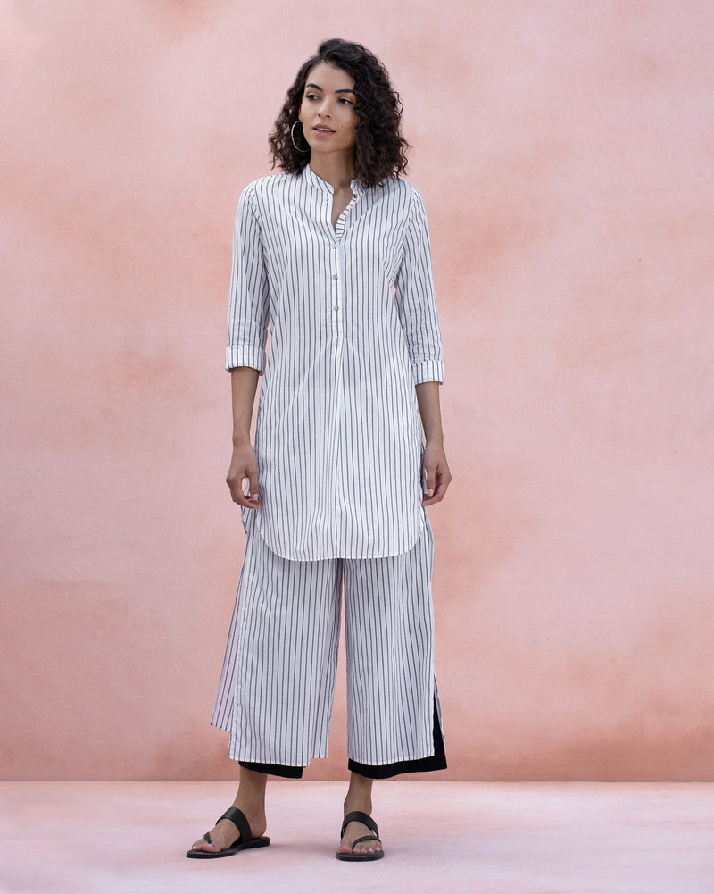 Mid-Length Stripe Kurta - Grey