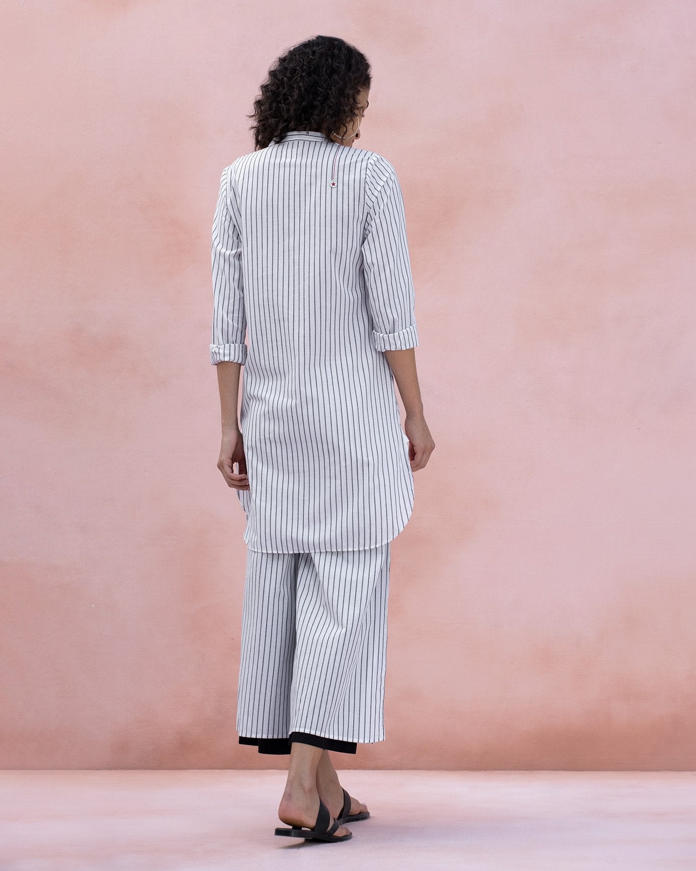 Mid-Length Stripe Kurta - Grey