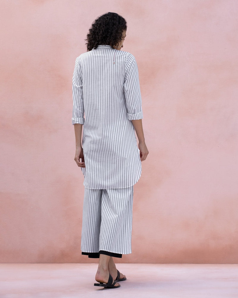 Mid-Length Stripe Kurta - Grey