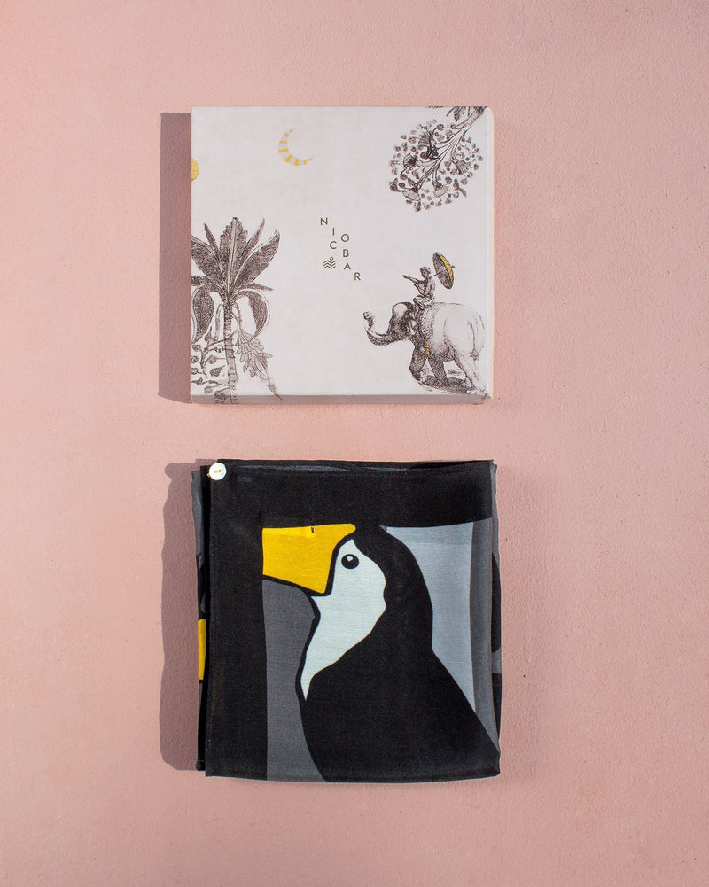 Birds of Paradise Scarf - Grey & Black