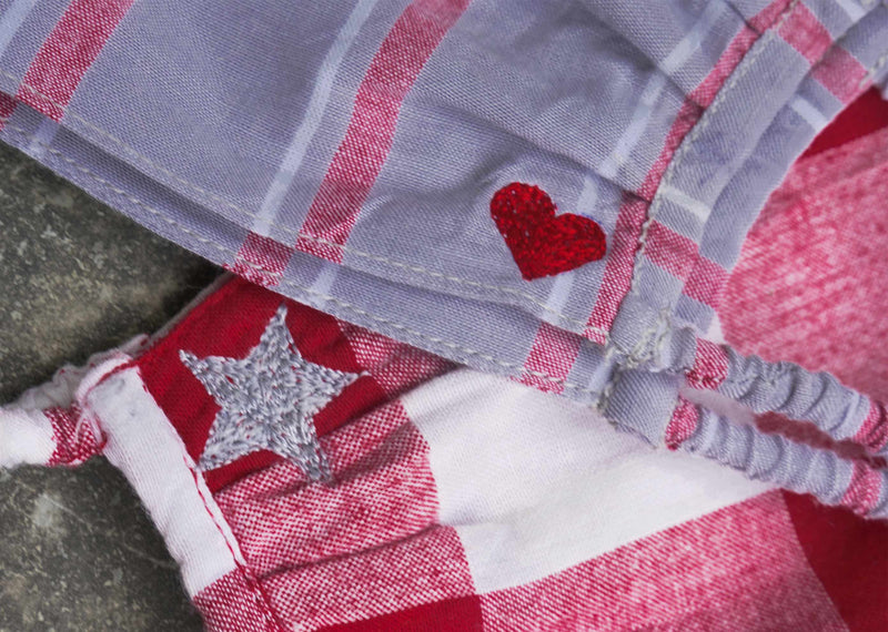 Little Stripey Check Mask Set - Red