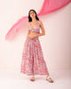Bustier & High Slit Overlap Pants Set - Blue & Pink