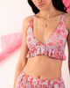 Bustier & High Slit Overlap Pants Set - Blue & Pink