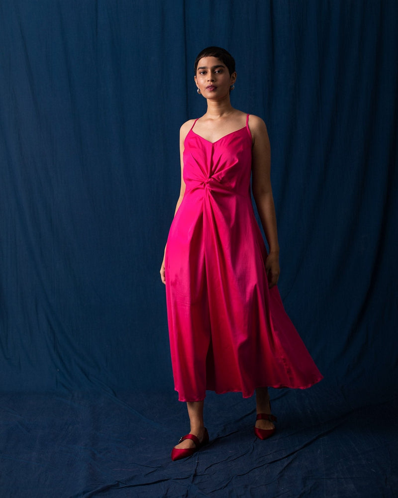 Front Knot Dress - Fuchsia
