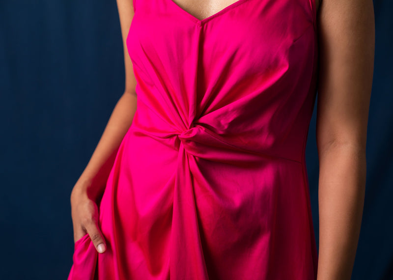 Front Knot Dress - Fuchsia