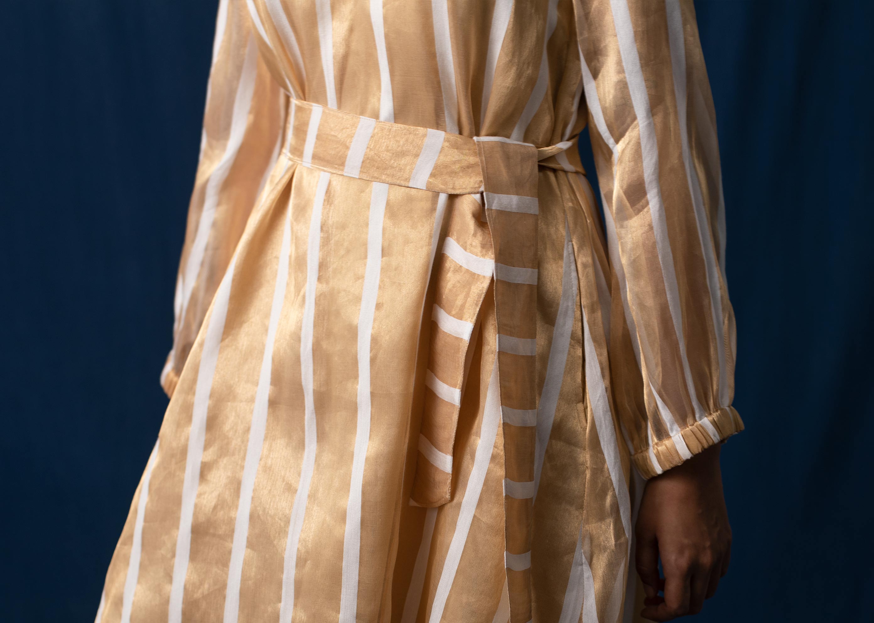 Belted Midi Dress - Ivory & Gold