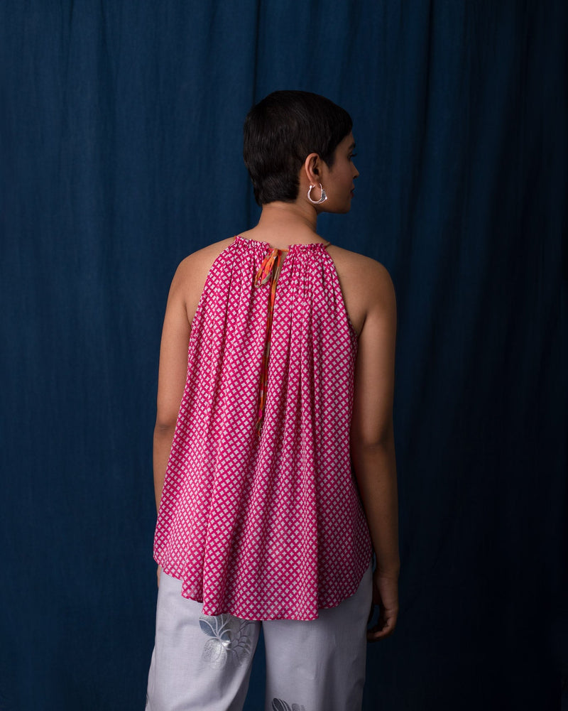 Gathered Halter Top - Pink & Grey