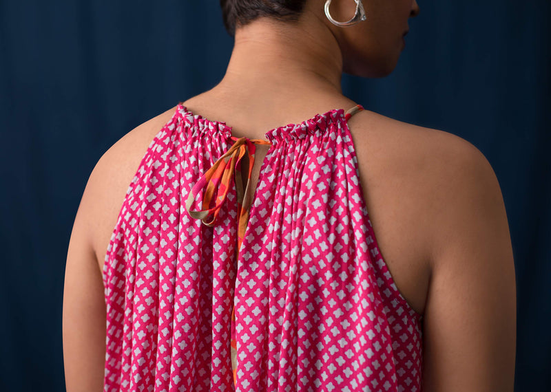 Gathered Halter Top - Pink & Grey