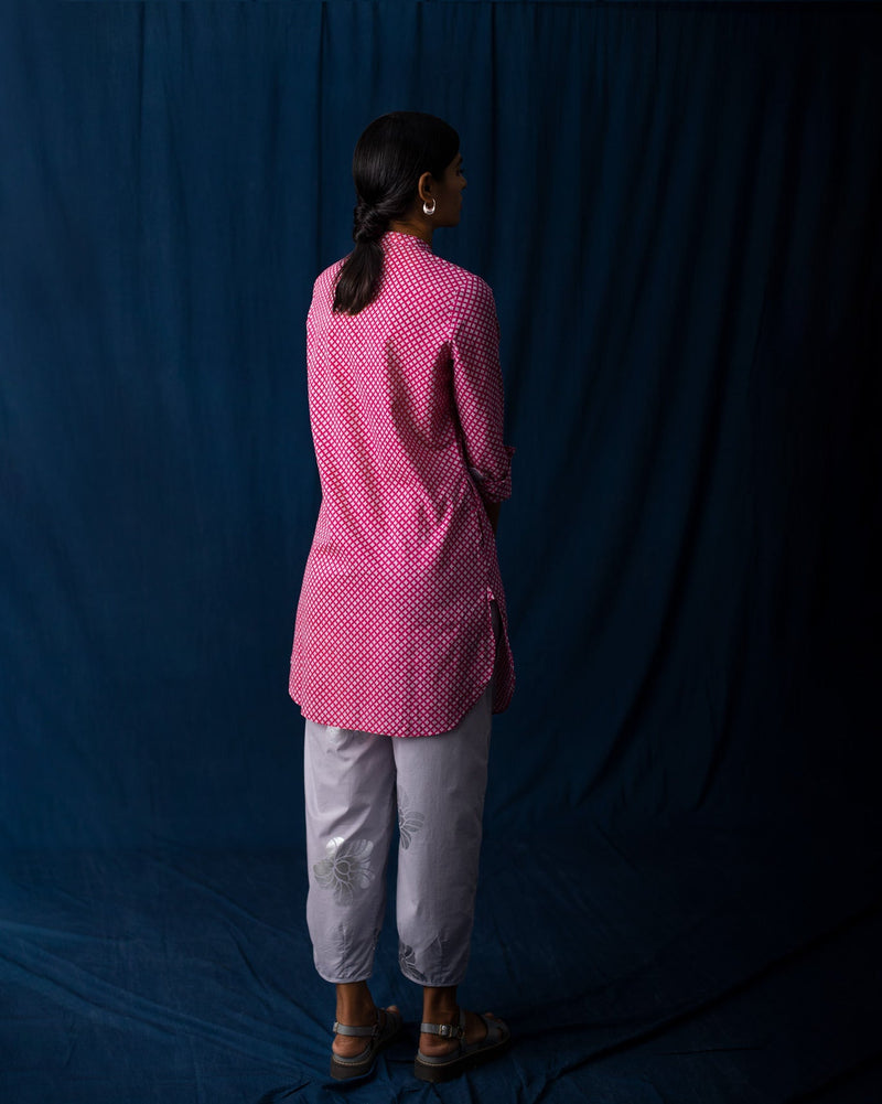 Basic Mid Length Kurta - Pink & Grey