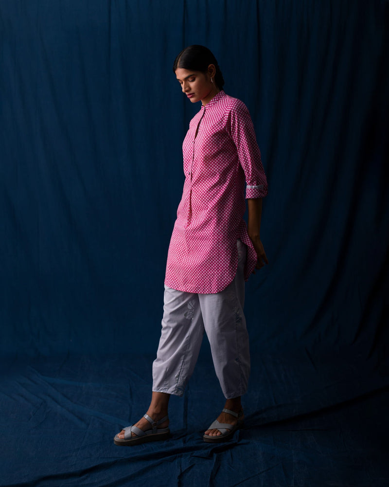 Basic Mid Length Kurta - Pink & Grey