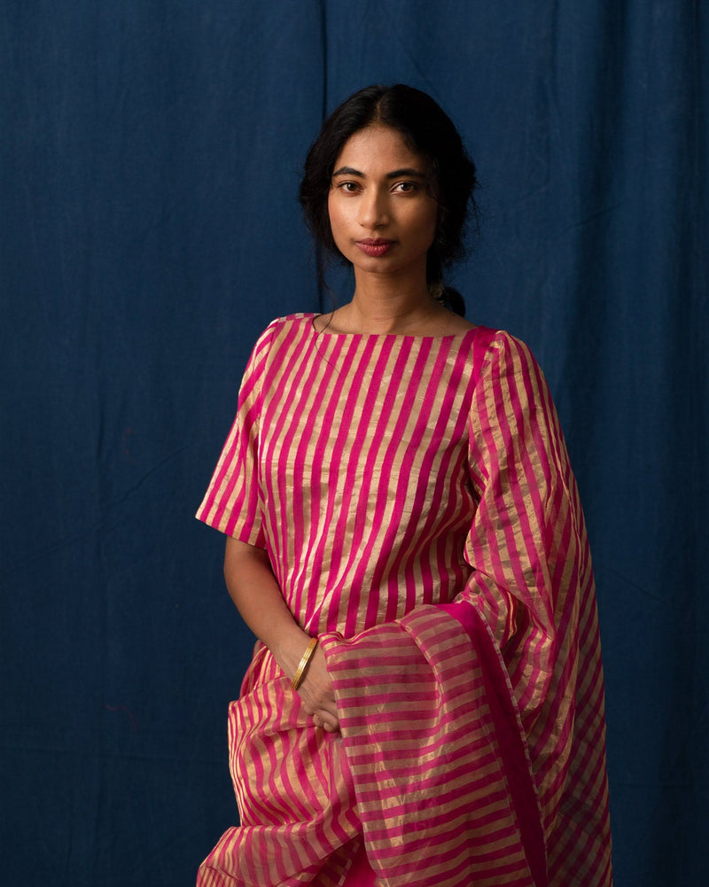 Afterglow Sari - Fuchsia & Gold