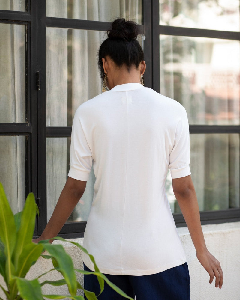 Gathered Jersey Top - White