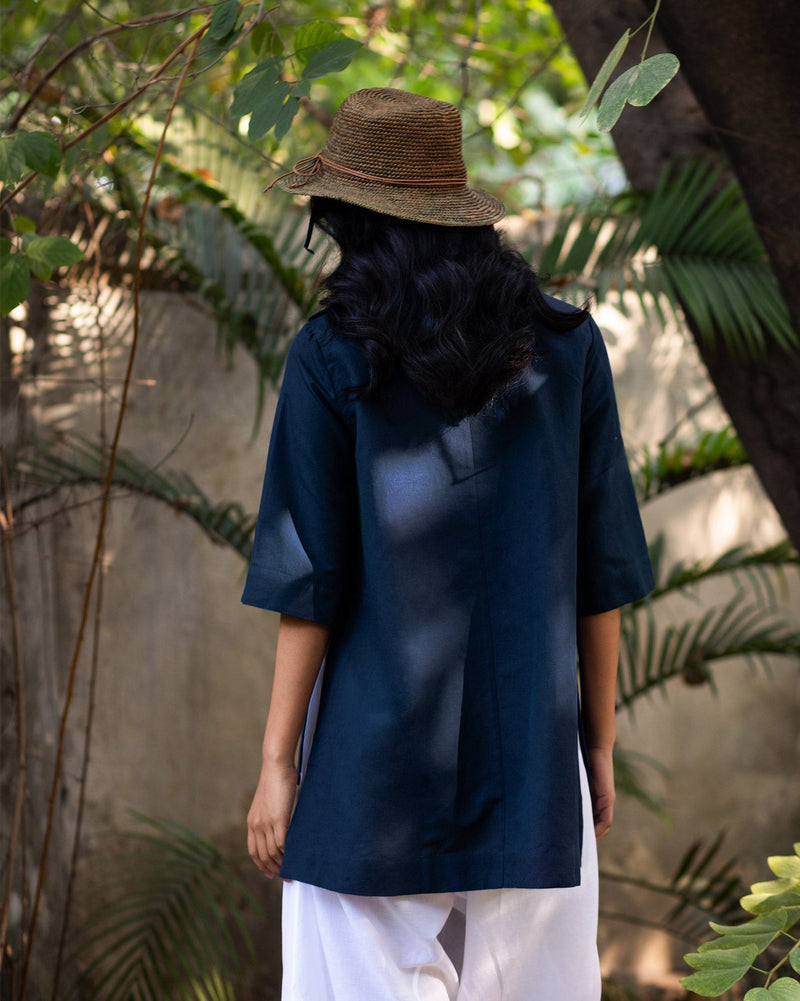 High Slit Top - Indigo