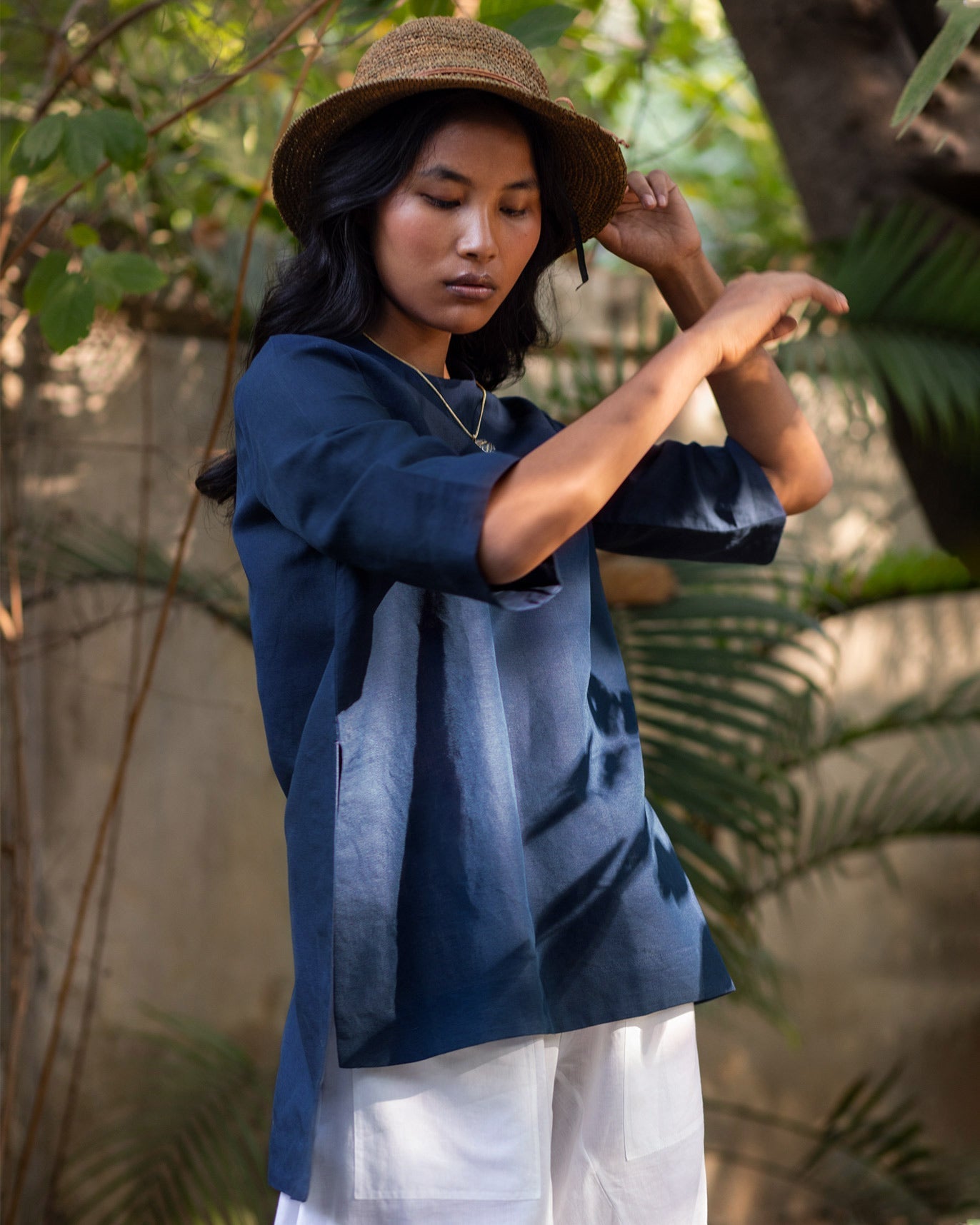 High Slit Top - Indigo