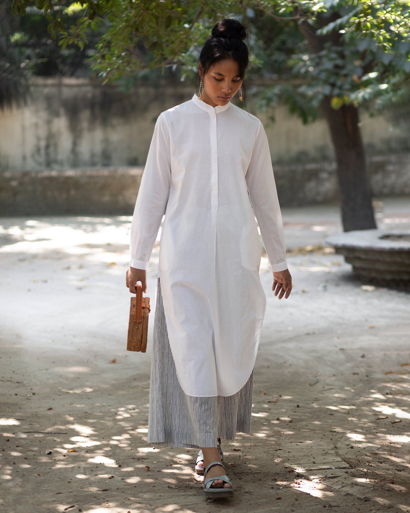 Basic Long Kurta - White