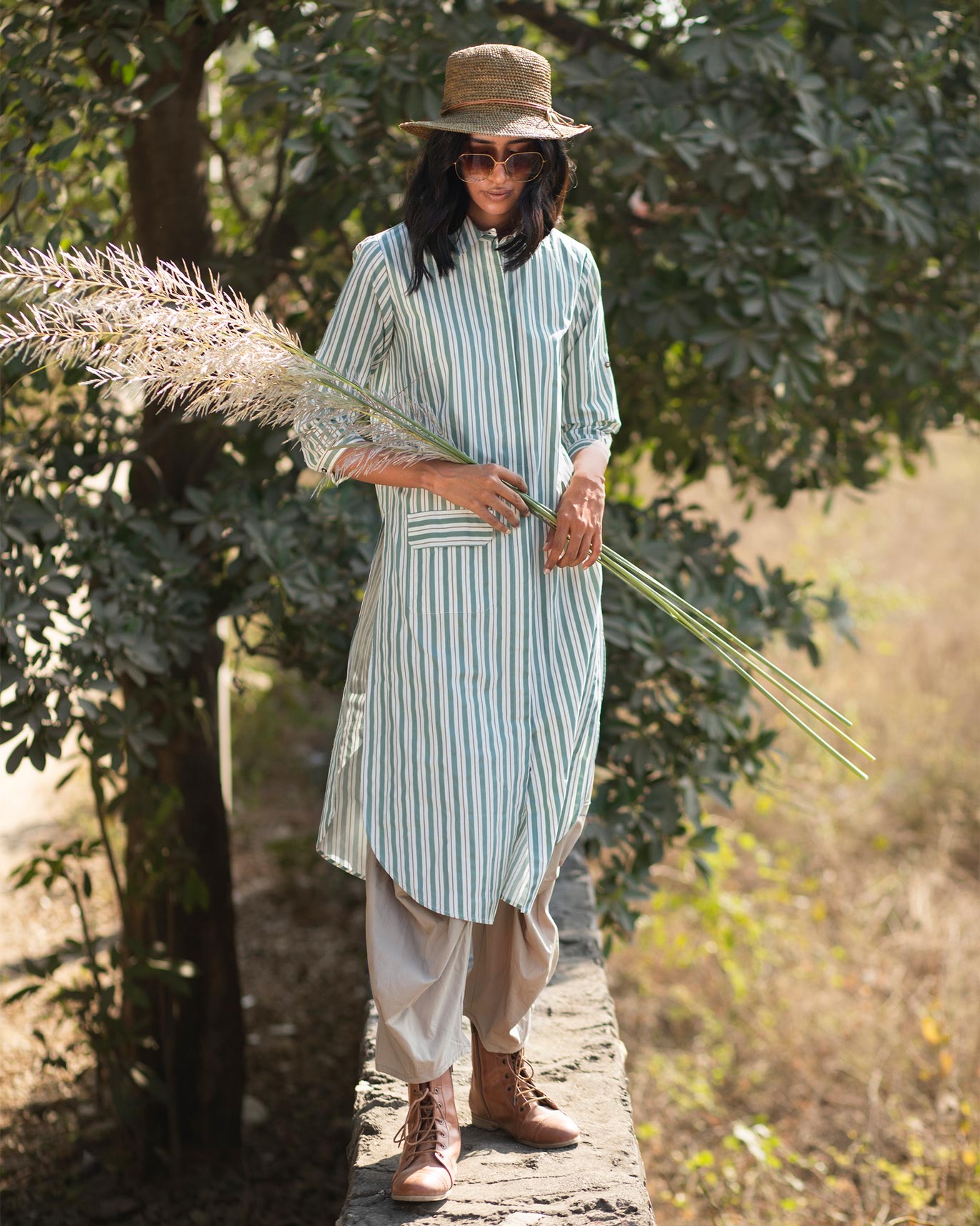 Button-down Stripe Top - Olive