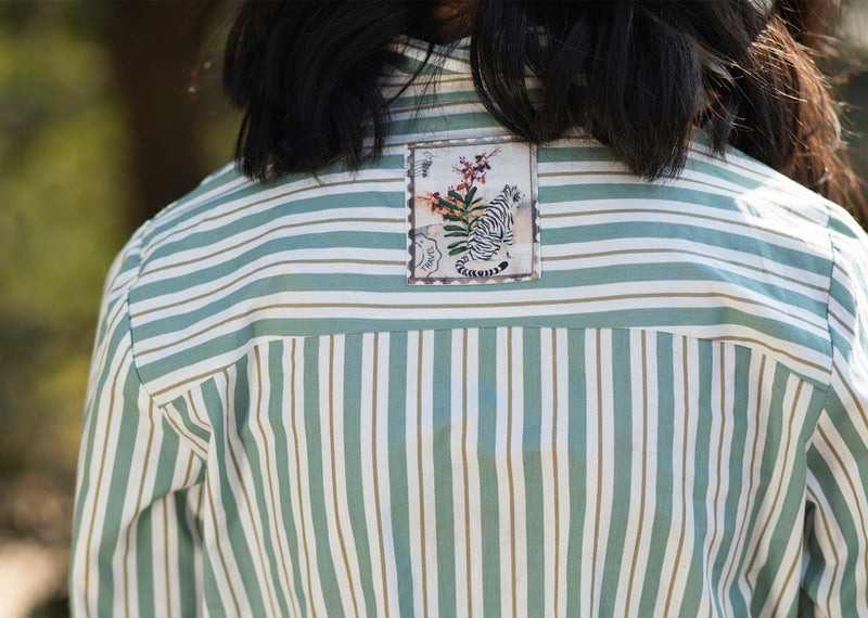 Button-down Stripe Top - Olive