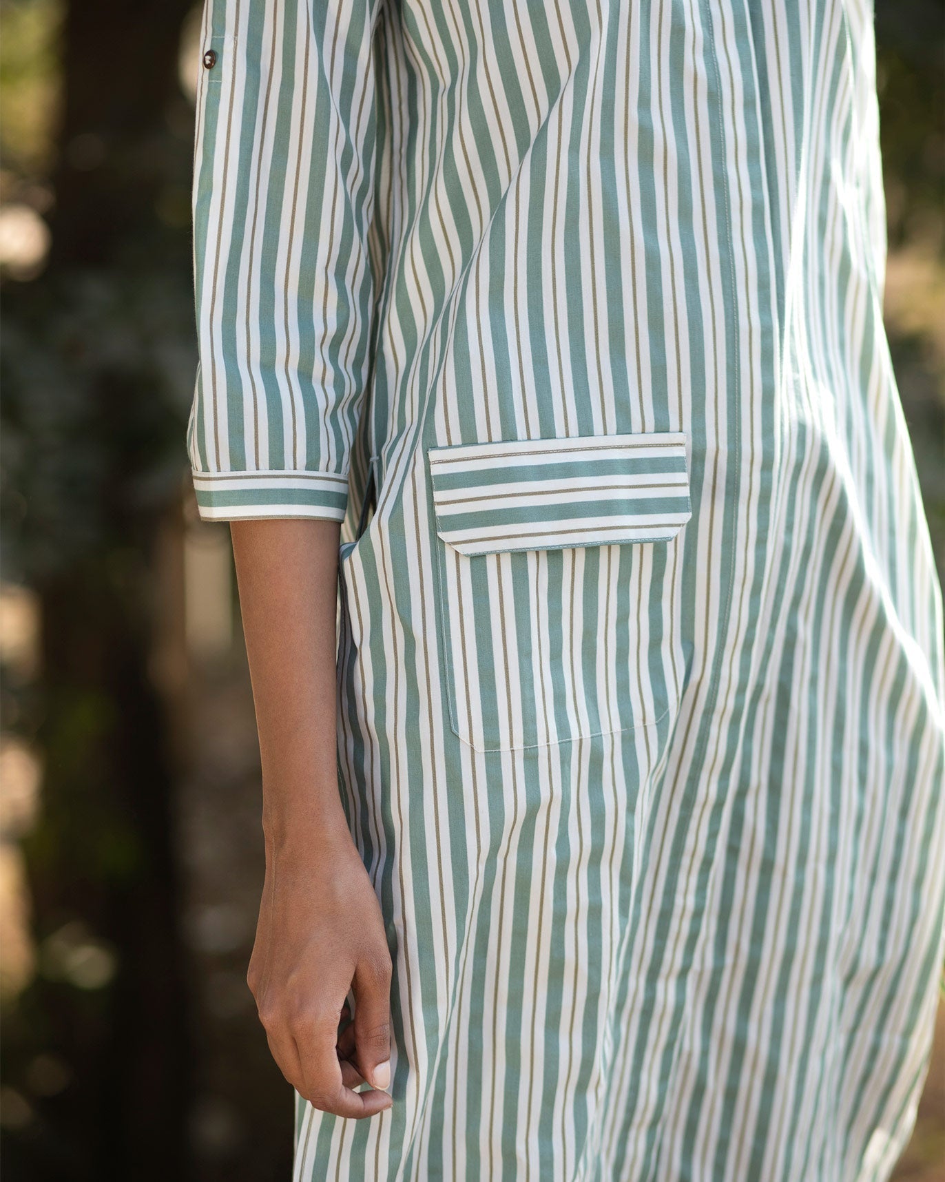 Button-down Stripe Top - Olive