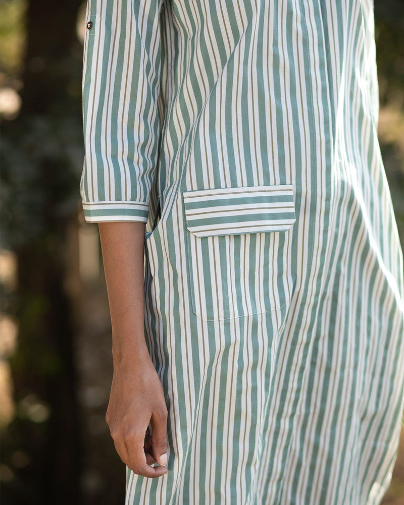 Button-down Stripe Top - Olive