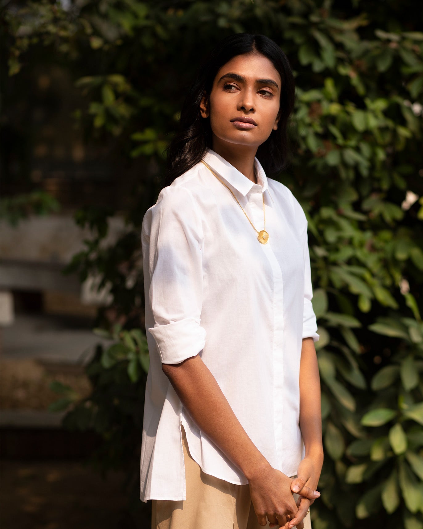 Cantonese Collar Top - White