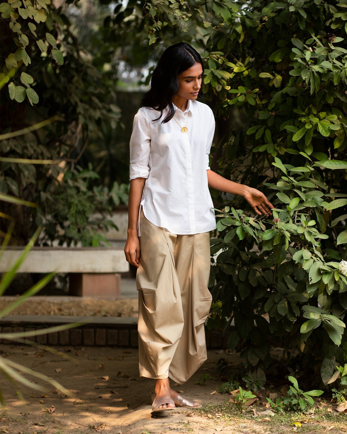 Cantonese Collar Top - White
