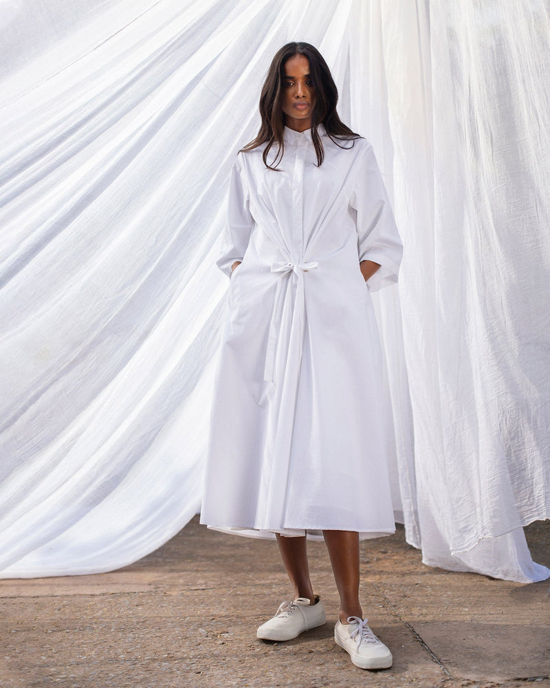 Front-Tie Shirt Dress - White
