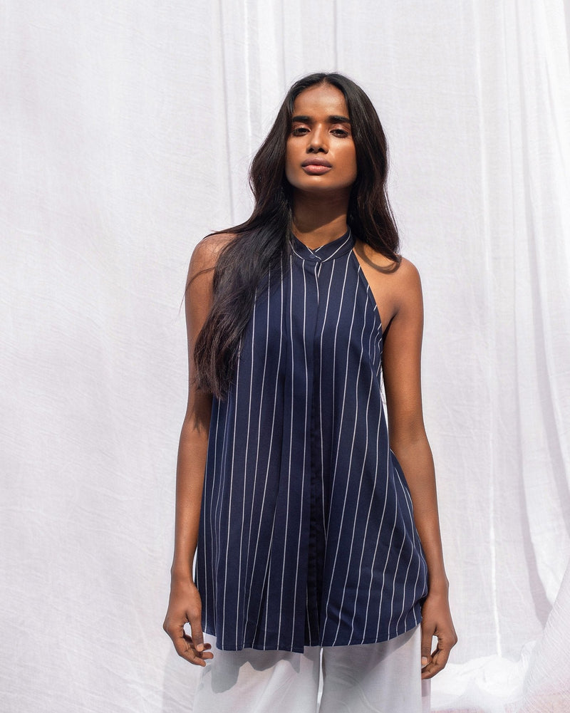 Halter Top - Navy & White