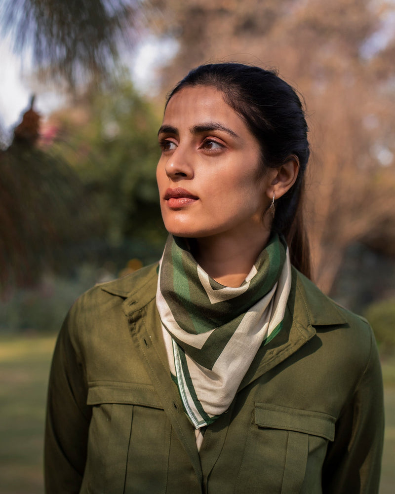 Grid Scarf - Olive