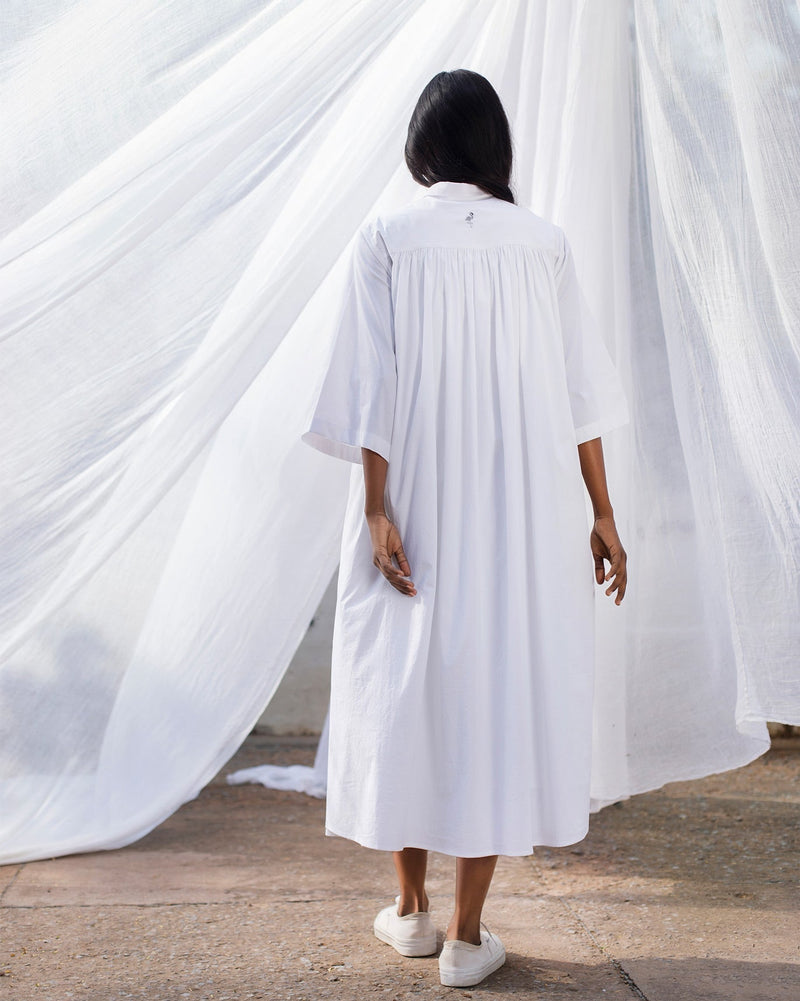 Front-Tie Shirt Dress - White