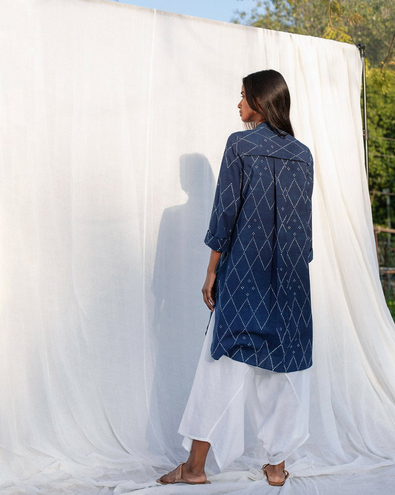 Mandarin Collar Overshirt - Indigo