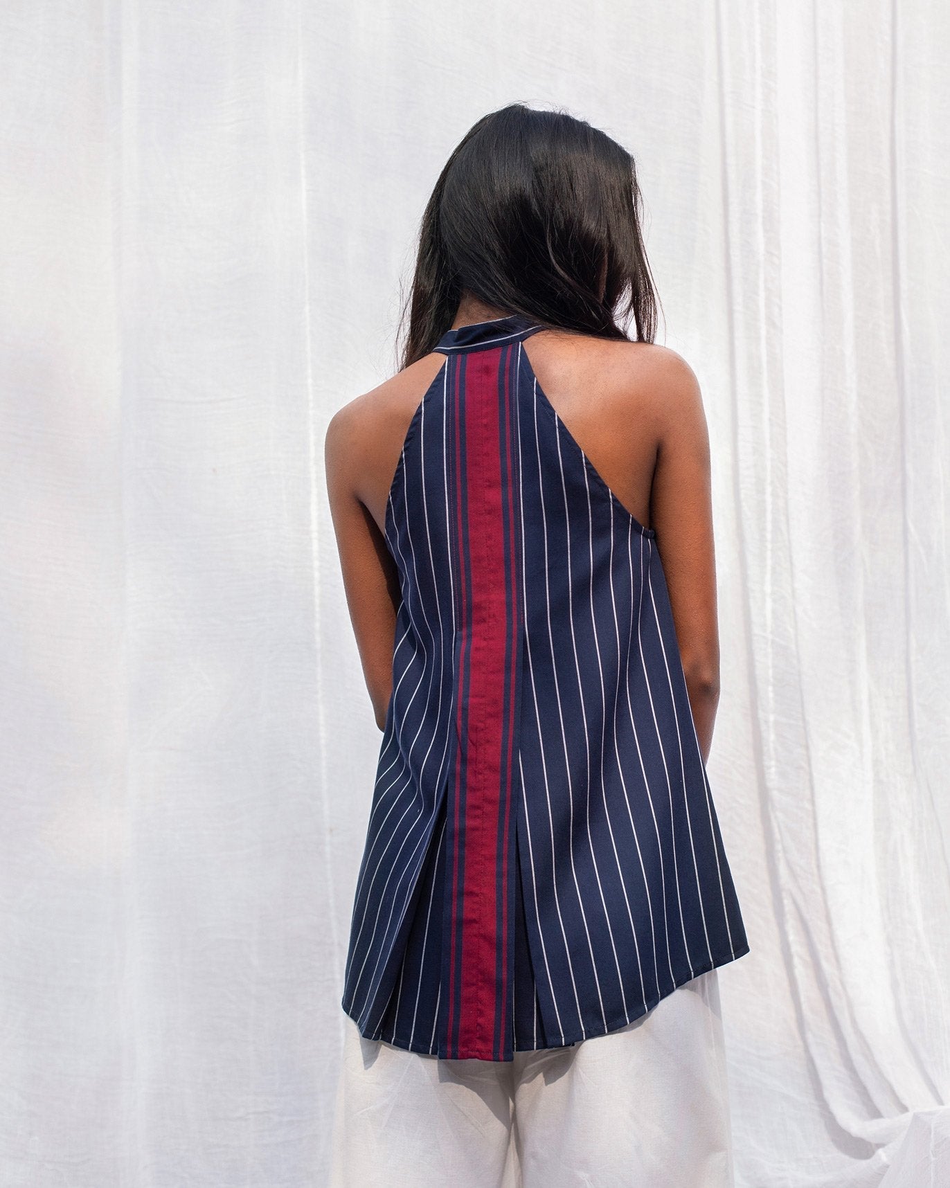 Halter Top - Navy & White