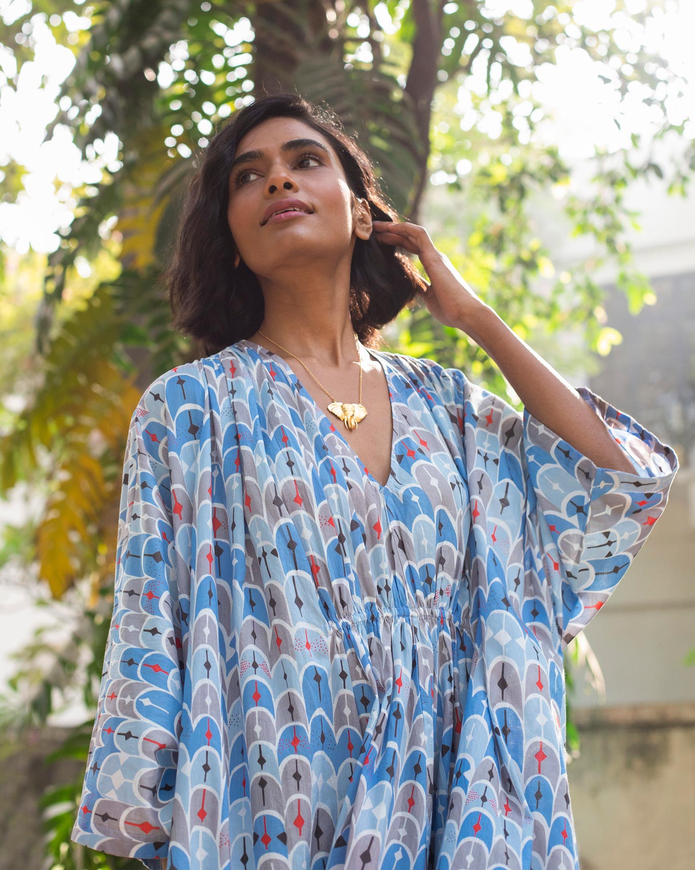 Front Gathered Kaftan - Blue