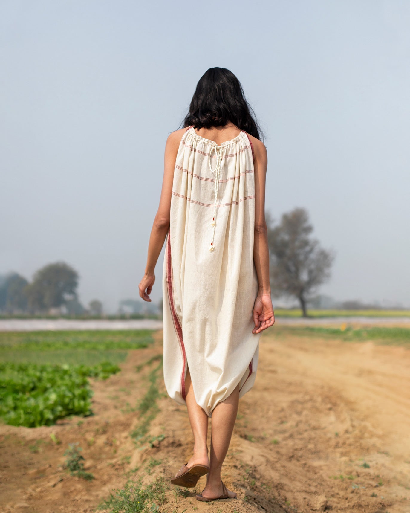 Gathered Neck Jumpsuit - Ivory & Red