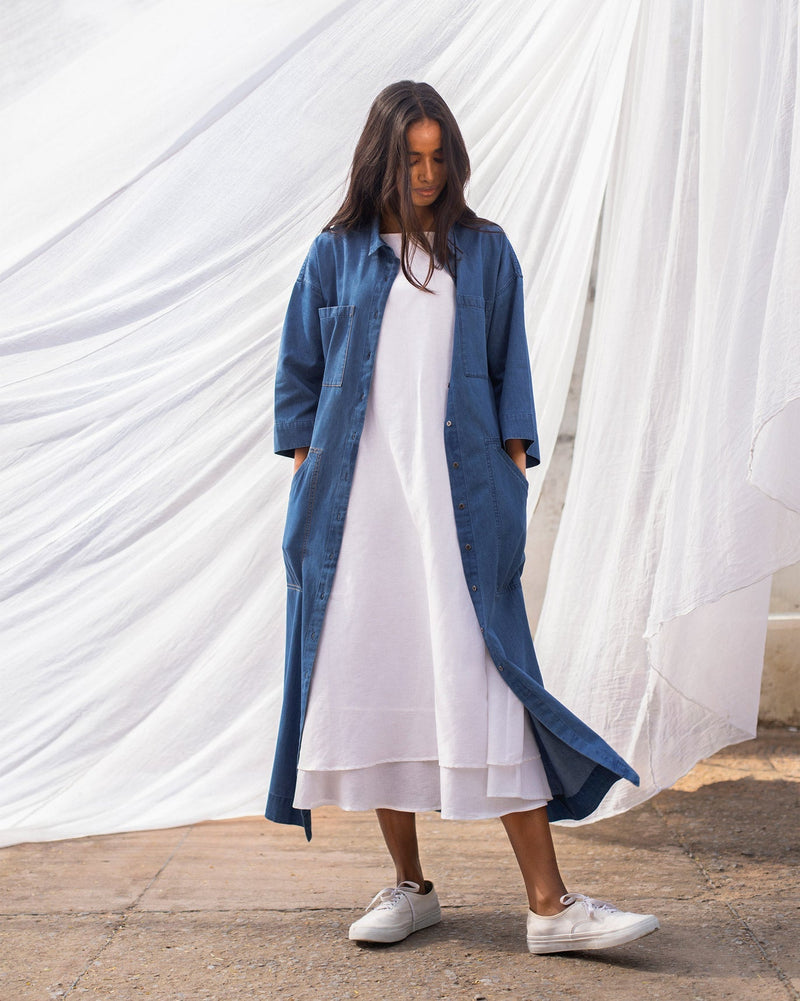 Longline Shirt Dress - Blue